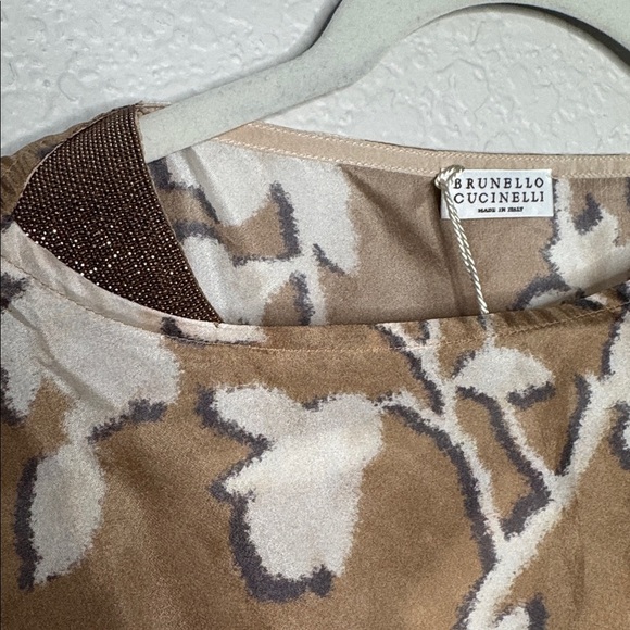 NWT Brunello Cucinelli Almond Floral Monili Silk Poncho Old Money Quiet Luxury - Picture 4 of 10